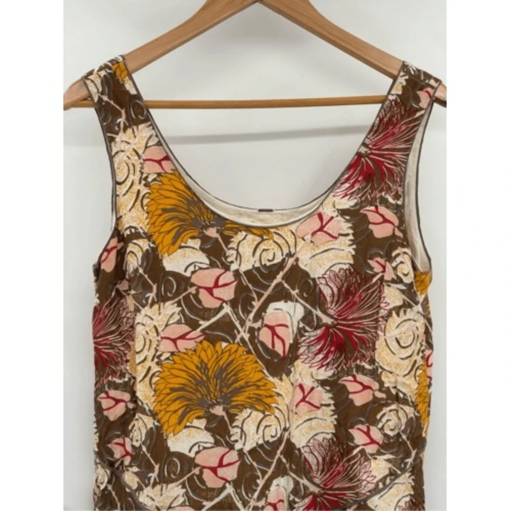 Free People‎ Tunic Tank Top Mini Dress Small Brown Yellow Floral Lined Boho